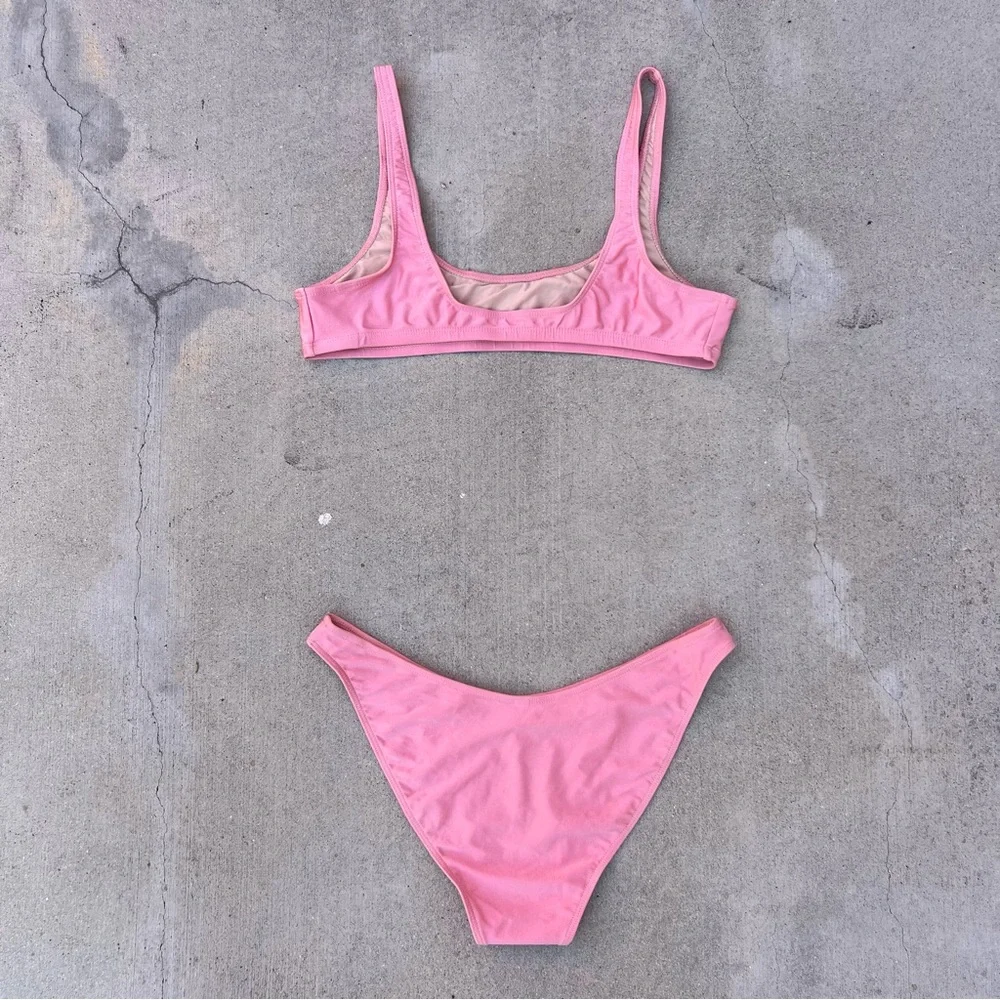 💕 Los Angeles Apparel Pink Bikini Set - Size Large - Picture 2 of 8